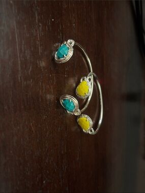 Kendra Scott Andy Silver Bangle Bracelet with Turquoise and Yellow Stones